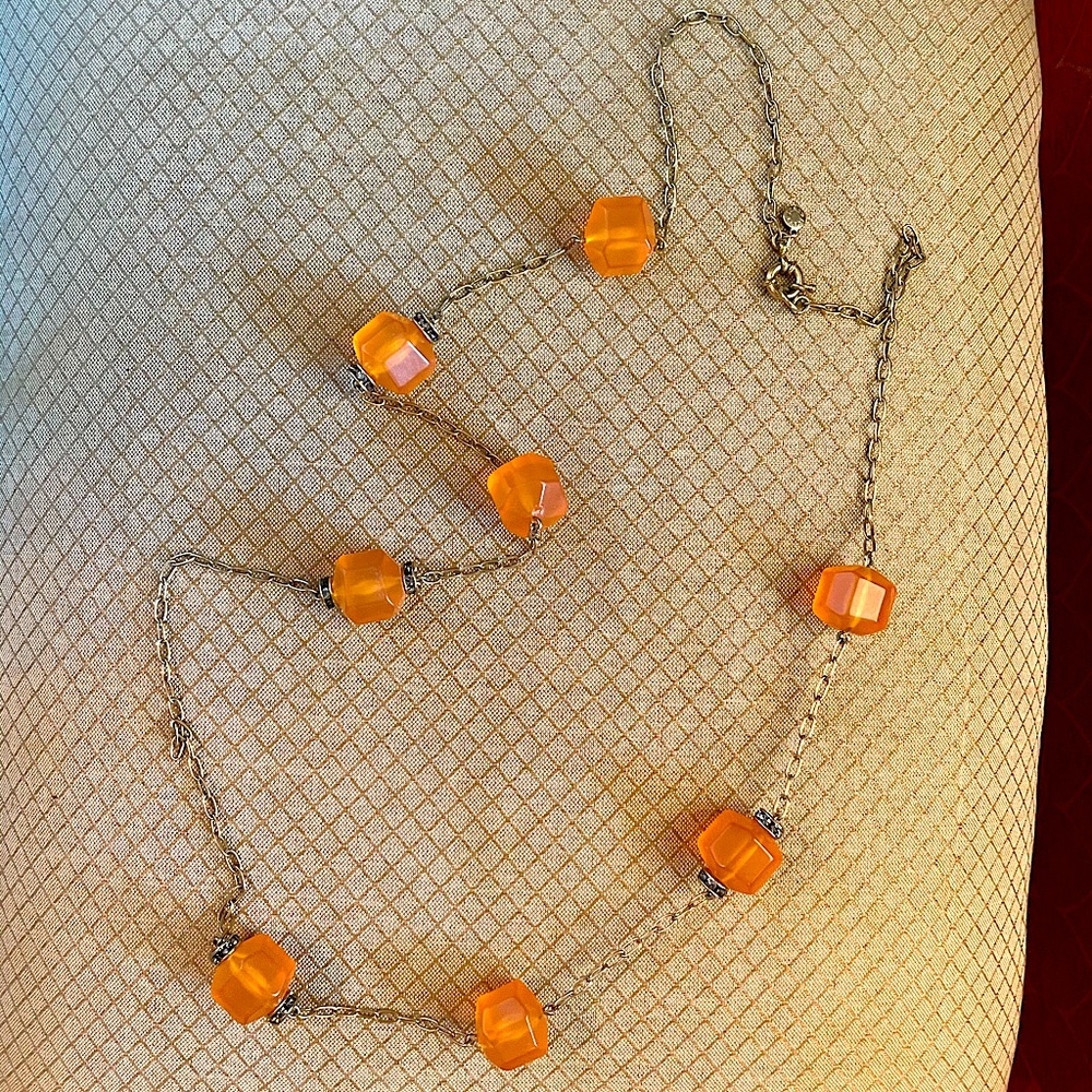 J. Crew 20” Statement Necklace Gold Tone & Translucent Pale Orange Beads